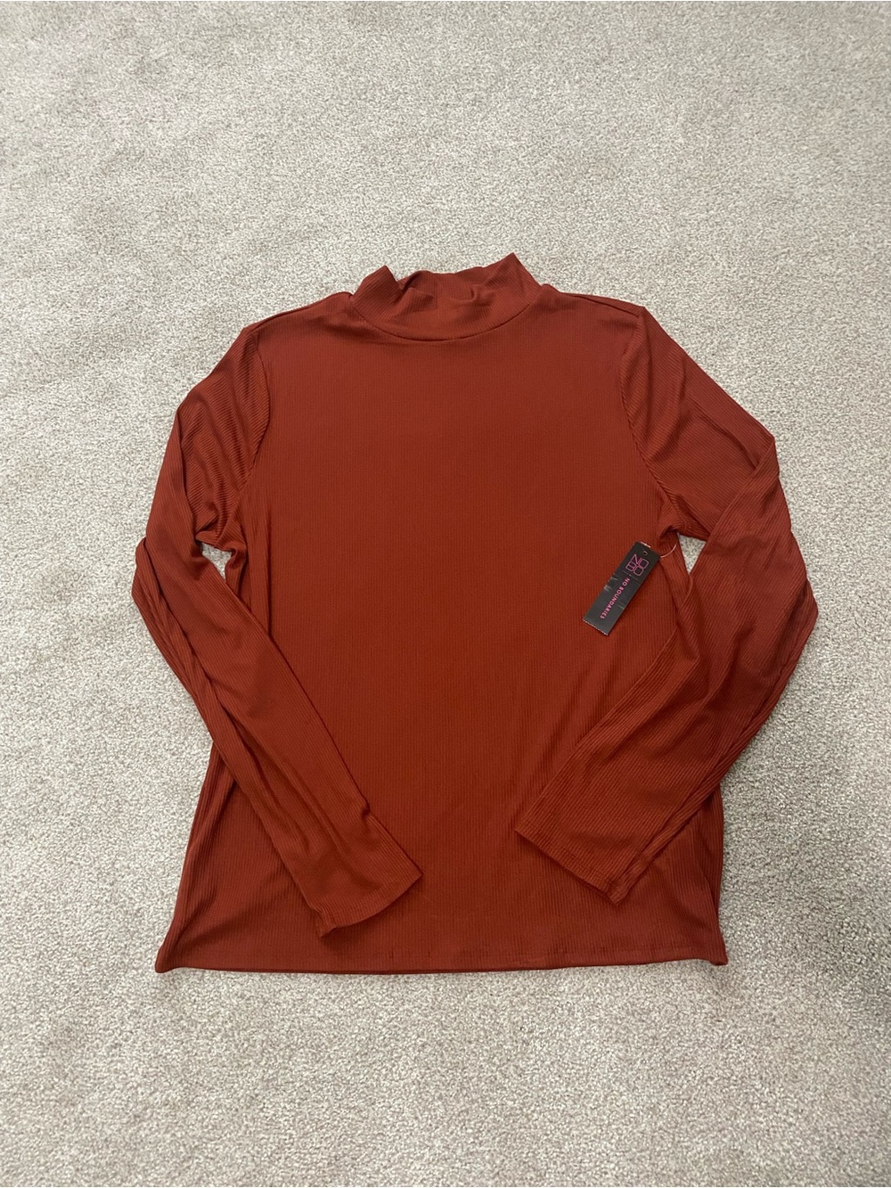 No Boundaries Rust Ribbed Mock Neck Long Sleeve Top